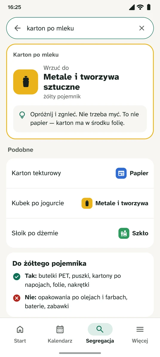 Ekran segregacji z wyszukiwarką